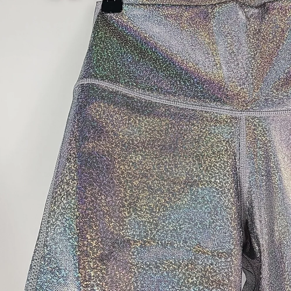 NEW Mono B Women Silver Foil Out Of This World Lycra Nilit Softex Leggings Sz M - Picture 3 of 6